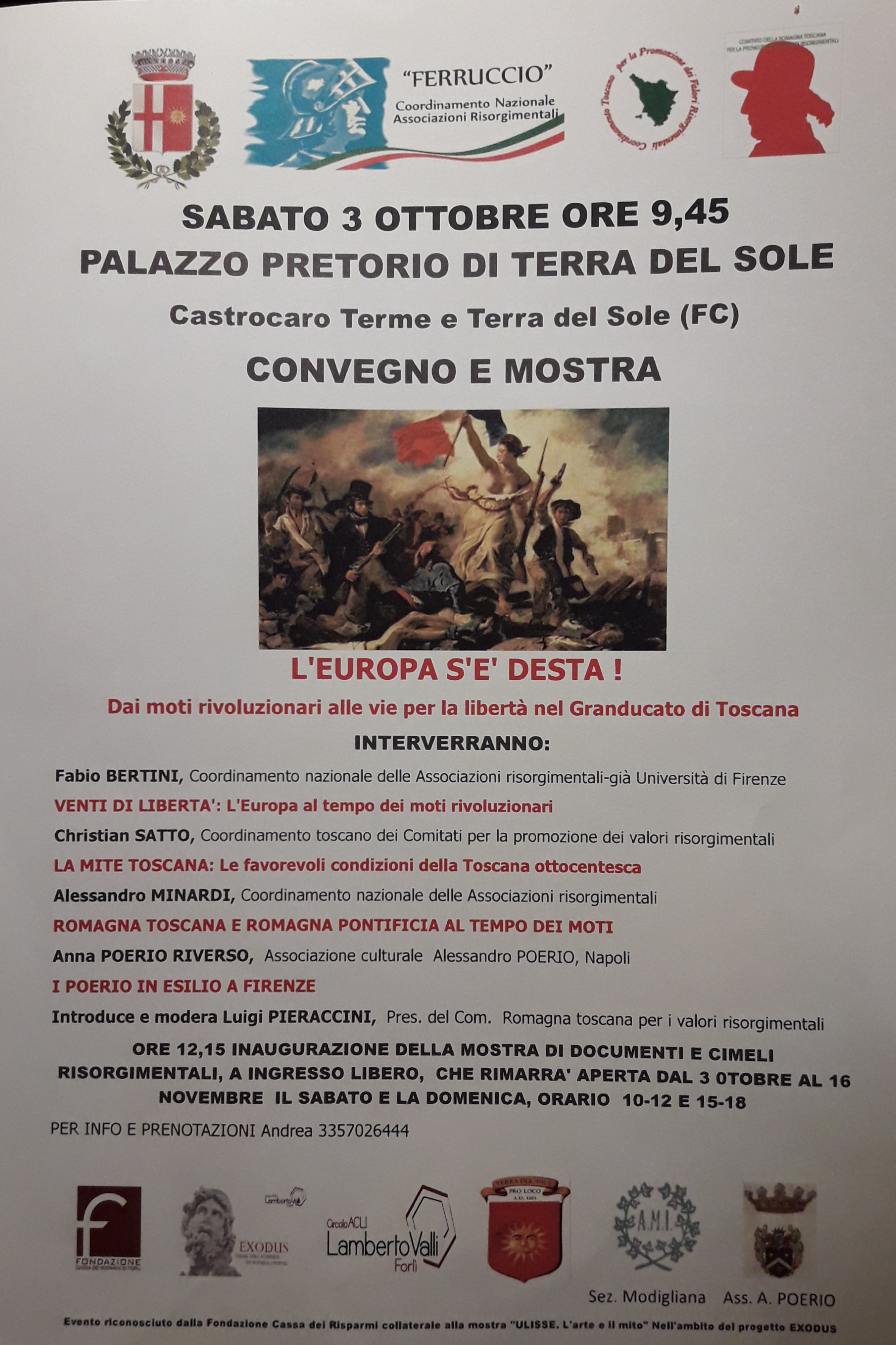 Comitato della Romagna Toscana per la promozione dei Valori Risorgimentali immagine dell'evento: L’EUROPA S’È DESTA - Dai moti rivoluzionari negli antichi Stati alle vie per la libertà nel Granducato di Toscana” Comitato della Romagna Toscana per la promozione dei Valori Risorgimentali immagine dell'evento: L’EUROPA S’È DESTA - Dai moti rivoluzionari negli antichi Stati alle vie per la libertà nel Granducato di Toscana”